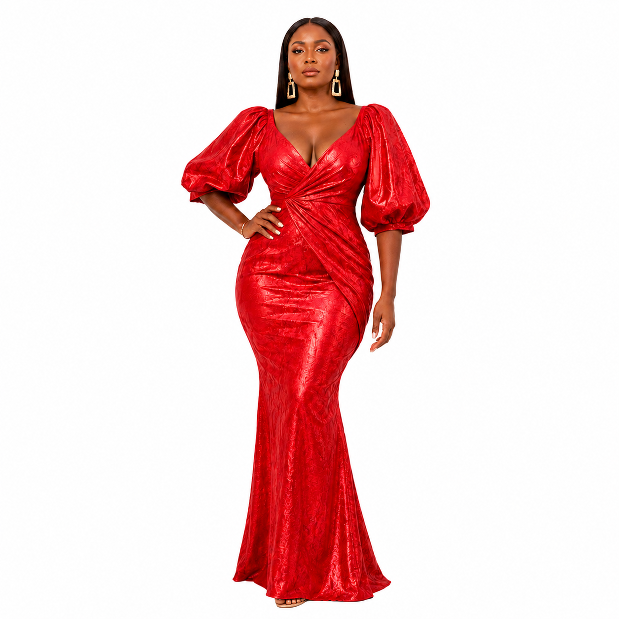 ROBE SIRÈNE EN BAZIN ROUGE