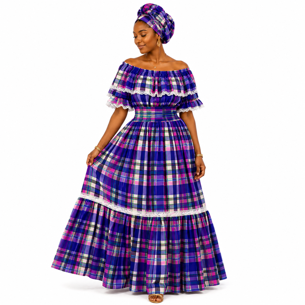 ROBE WAX IMPRIMÉ MADRAS VIOLETTE
