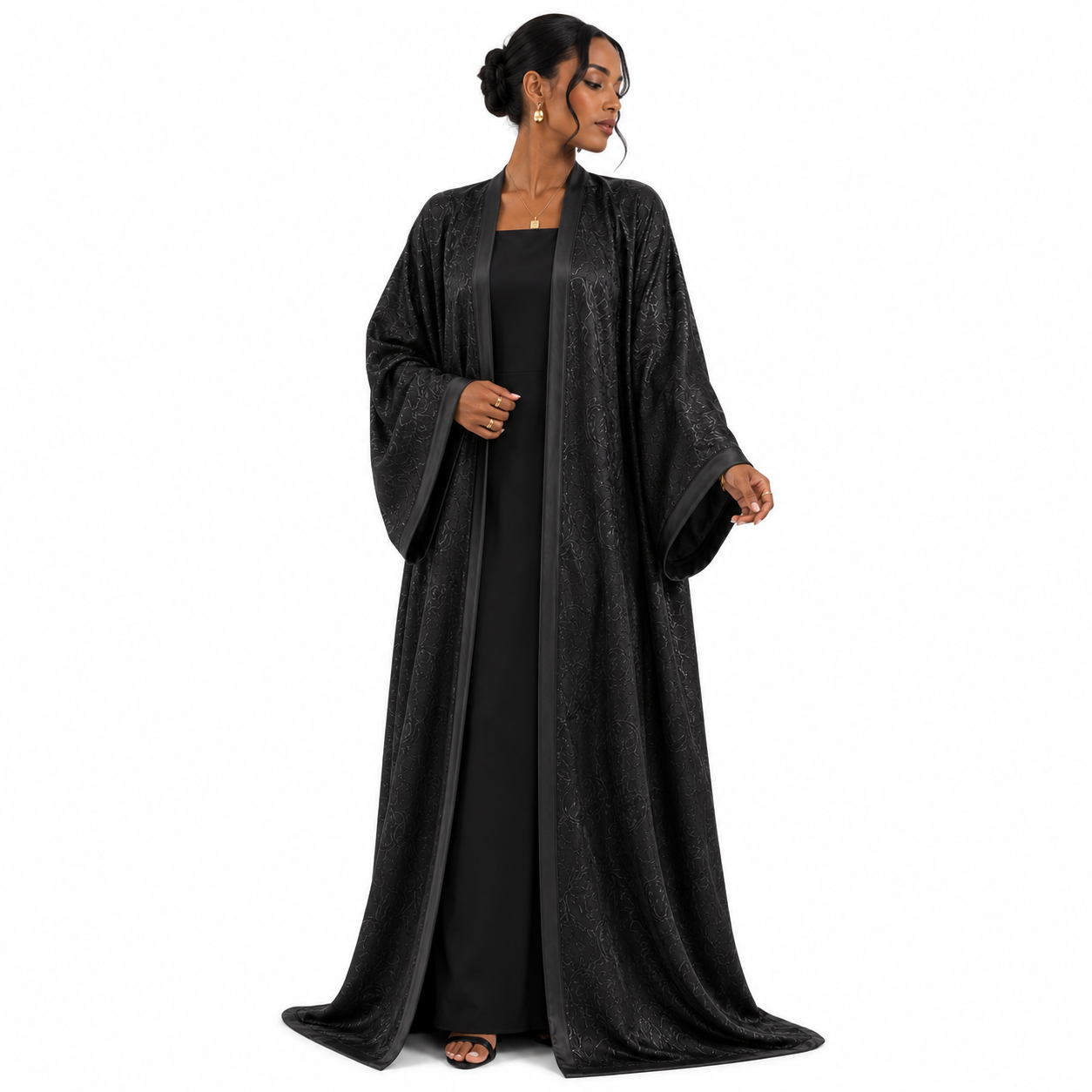 KIMONO LONG EN BROCARD NOIR