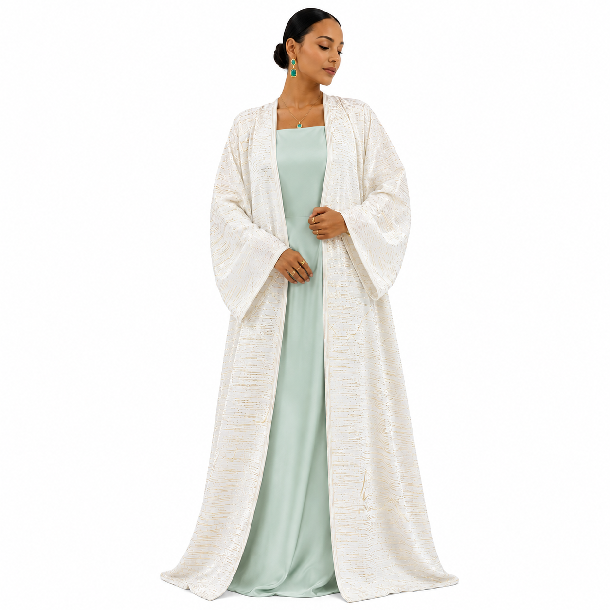 KIMONO LONG IVOIRE À RAYURES OR